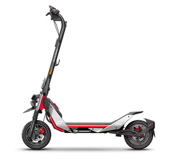 Trottinette Segway ZT3 Pro E blanche et rouge, vue de profil