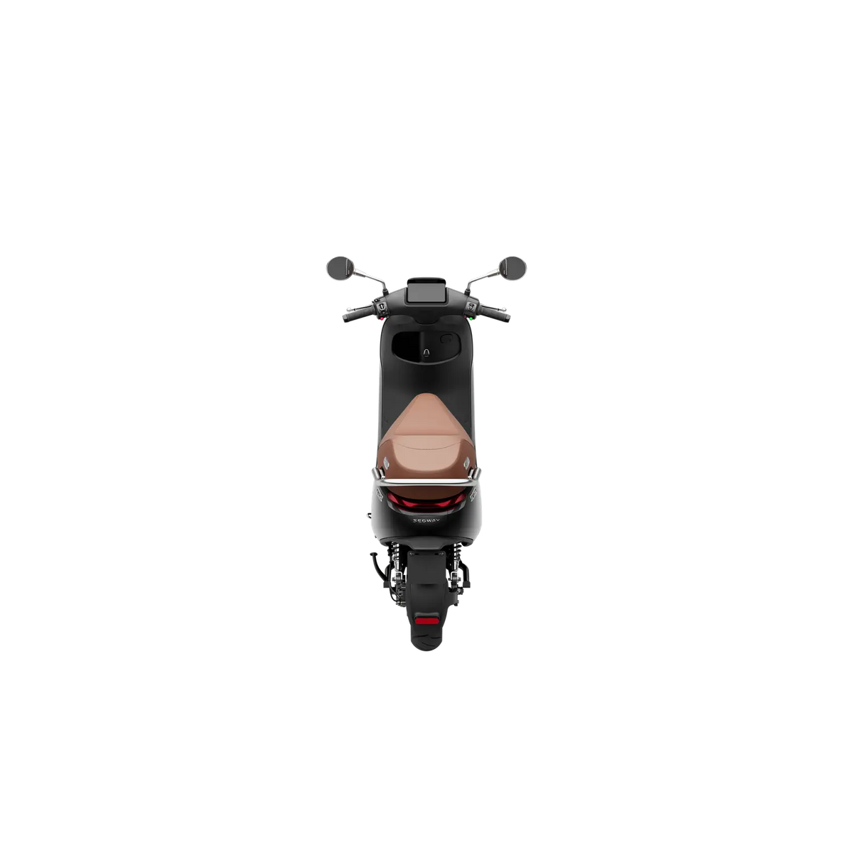 Scooter électrique Segway E150 S vu de l'arrière avec selle marron