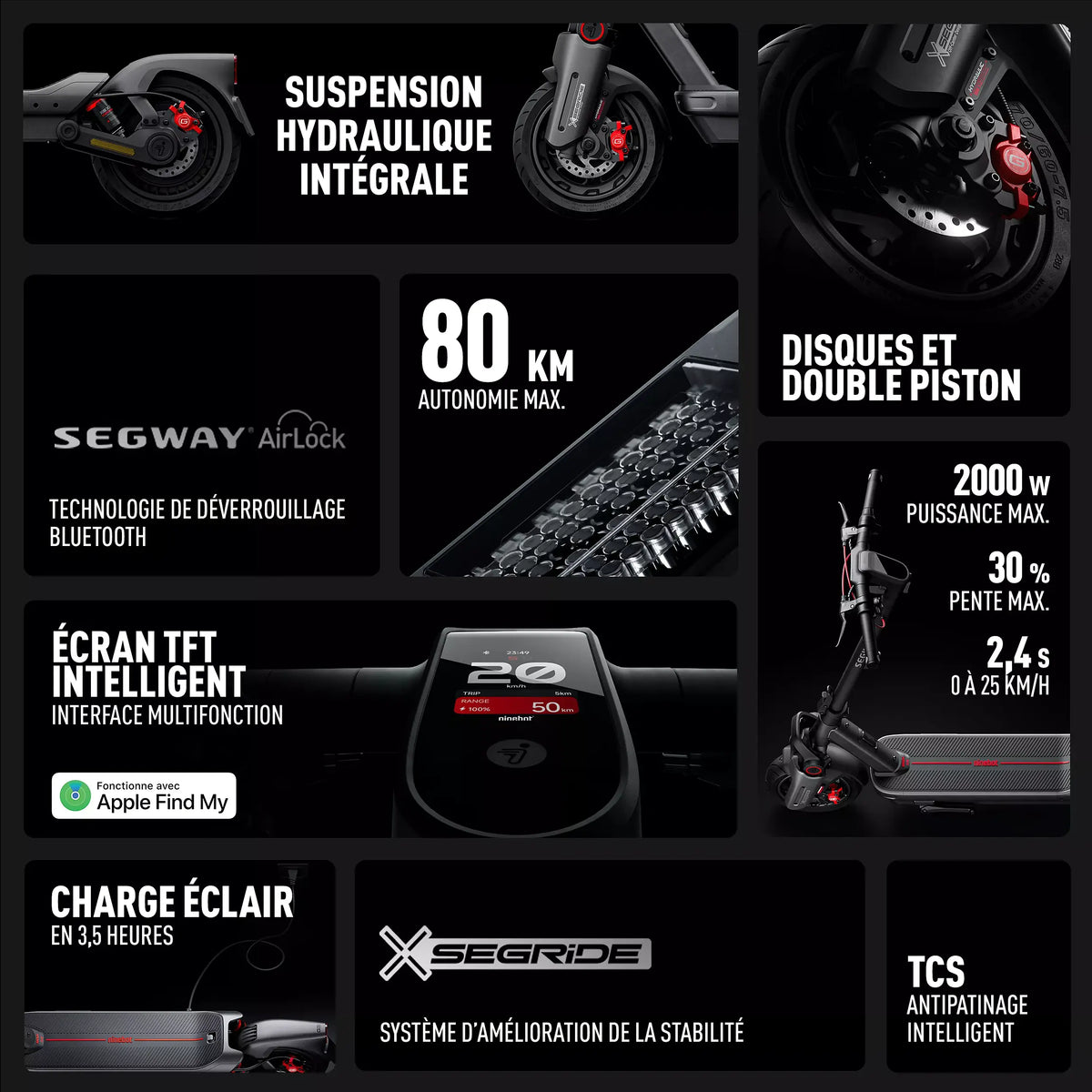 Spécifications de la trottinette électrique Segway Ninebot MAX G3 E : 80 km, 2000 W et écran TFT intelligent